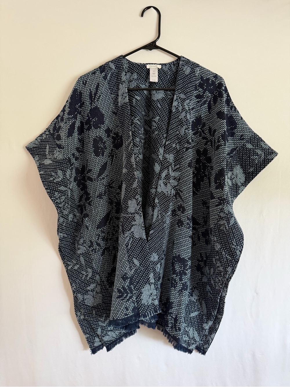 J. Jill Navy and Light Blue Open-Front Knit Poncho